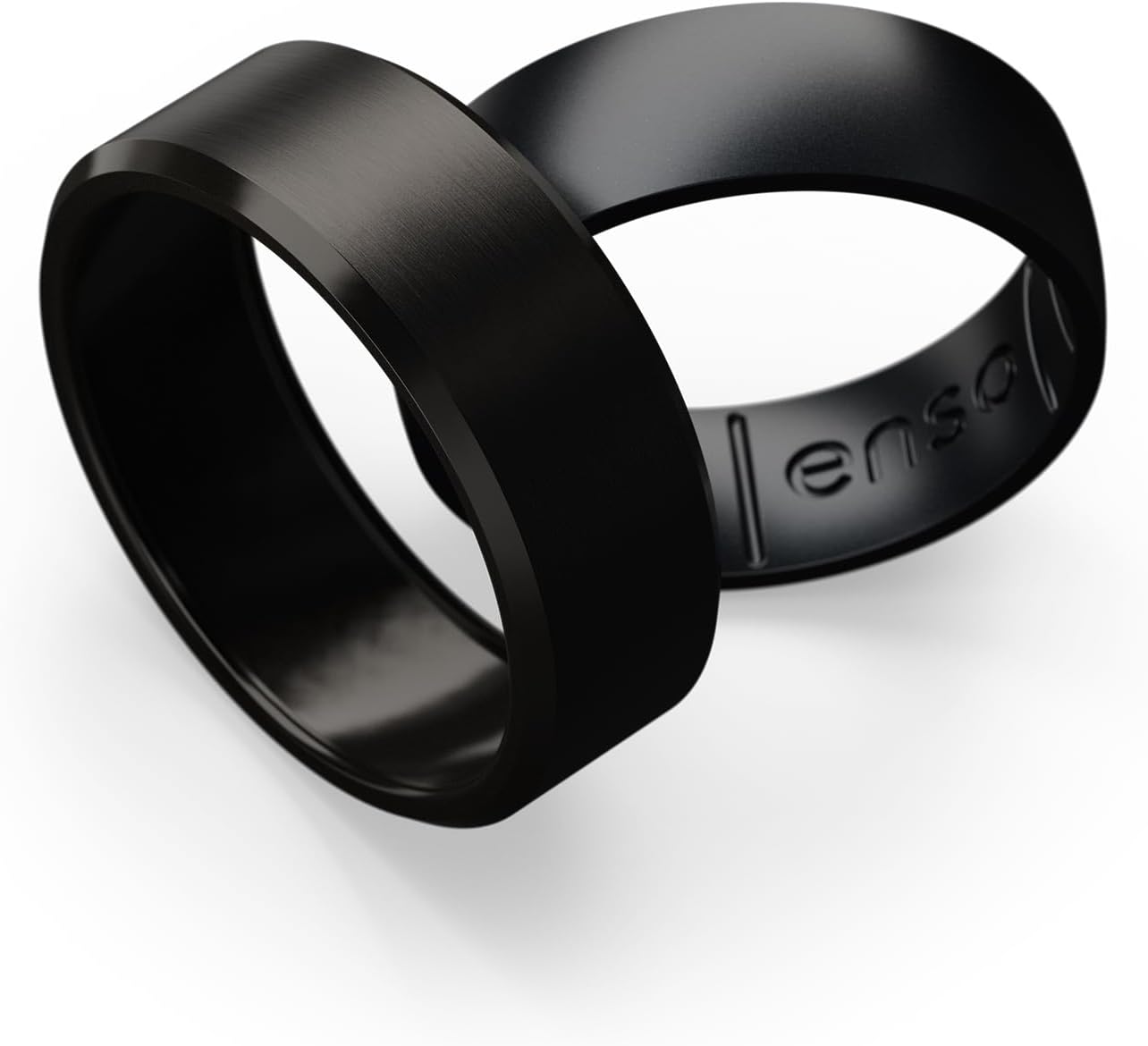 Enso Rings Bevel Hybrid Ring - Durable Brushed Outer Metal - Comfortable and Premium Inner Silicone Rings Black Zirconium/Black Pearl (Bevel) 12